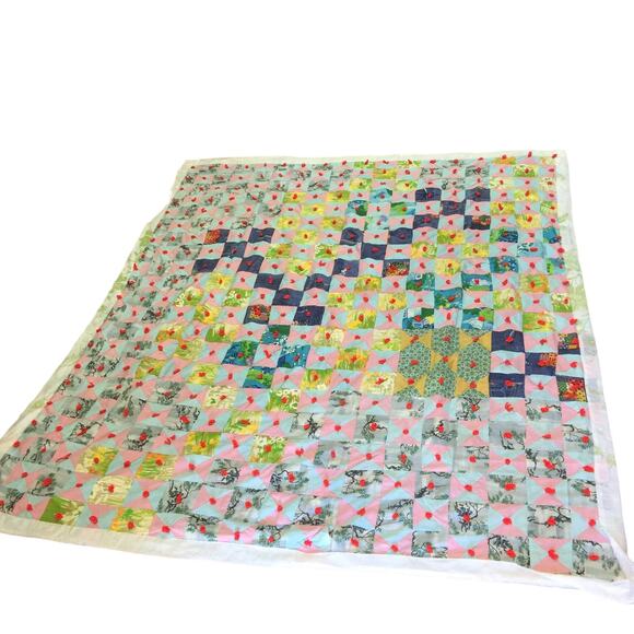 Antique Vintage handmade quilt 72 x 85 Queen or Full Mulitcolor full or Queen